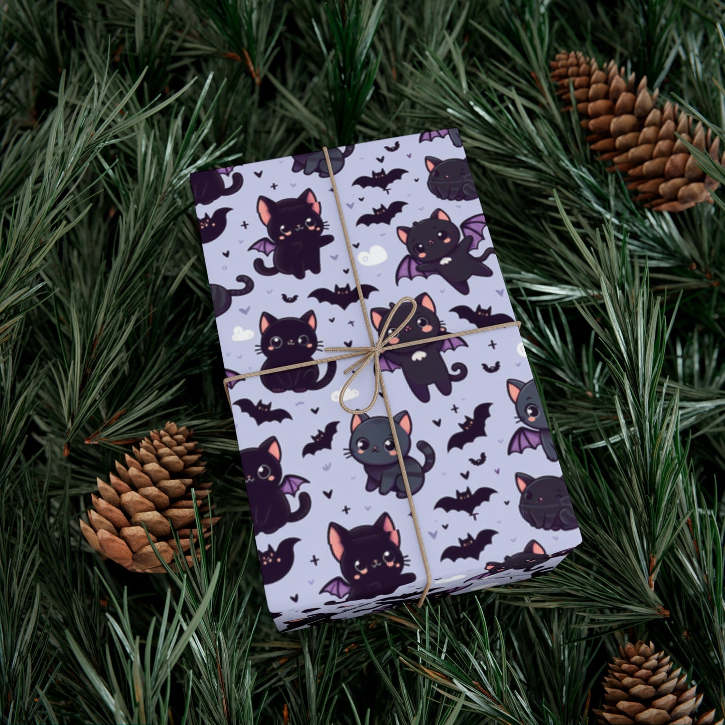 Cute Bat Cat Gift Wrap Papers, Birds of Valhalla, Home Decor, Printify