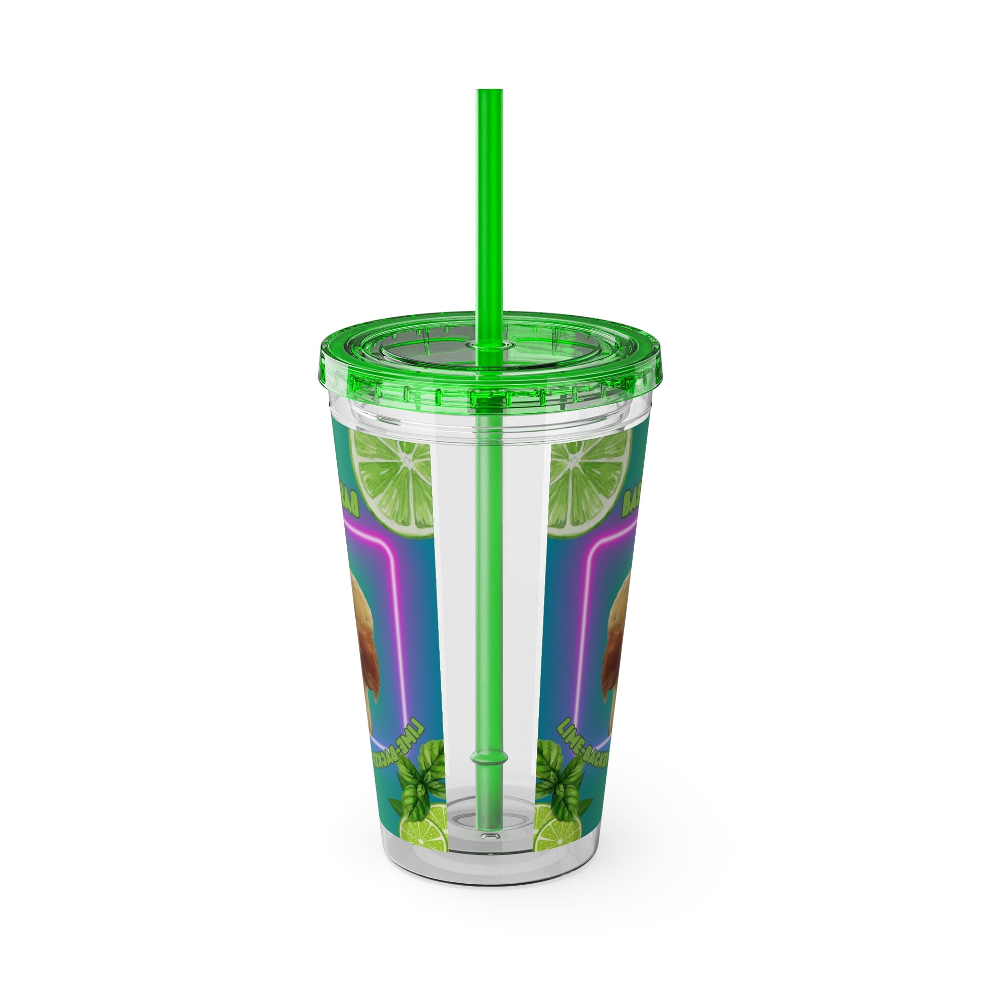 Baconbros Basil the Lime Backer Sunsplash Tumbler with Straw, 16oz, Birds of Valhalla, Mug, Printify