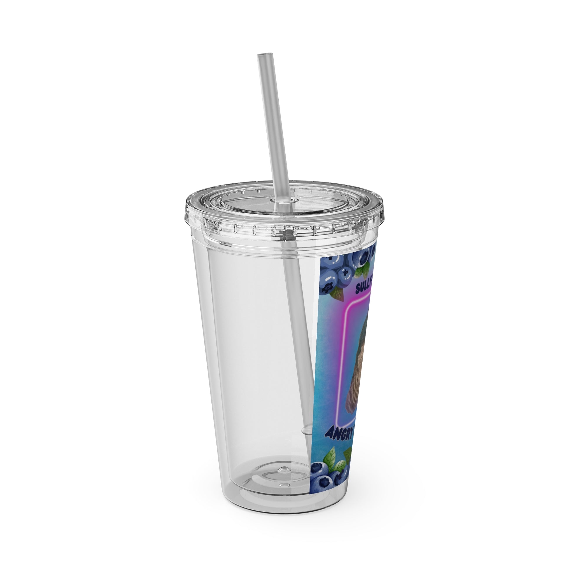 Baconbros Sullytonin the Angry Blueberry Sunsplash Tumbler with Straw, 16oz, Birds of Valhalla, Mug, Printify