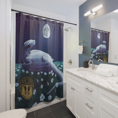 Dragon Moonflower Shower Curtains, Birds of Valhalla, Home Decor, Printify