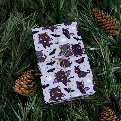 Cute Bat Cat Gift Wrap Papers, Birds of Valhalla, Home Decor, Printify