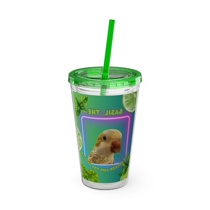 Baconbros Basil the Lime Backer Sunsplash Tumbler with Straw, 16oz, Birds of Valhalla, Mug, Printify