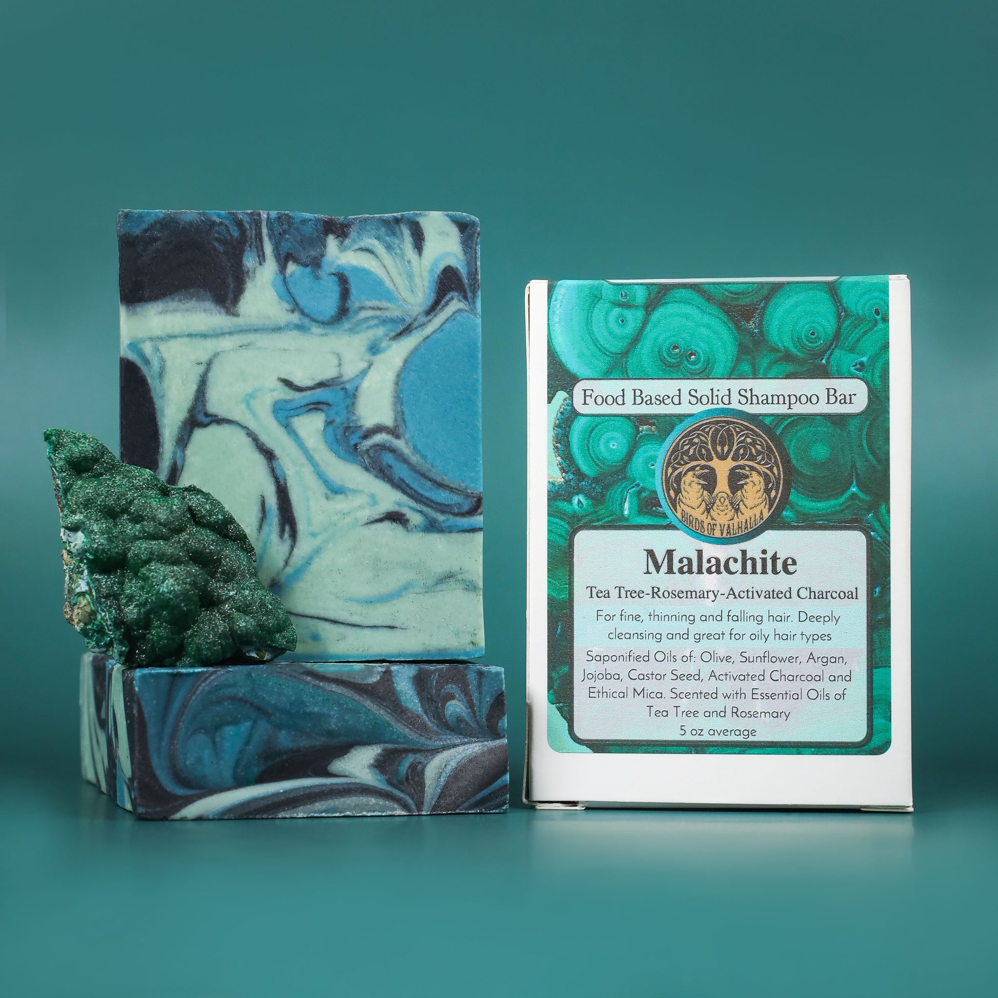 Malachite Bar - Tea Tree & Rosemary Coconut Free Solid Shampoo Bar, Birds of Valhalla, Shampoo Bar, Birds of Valhalla