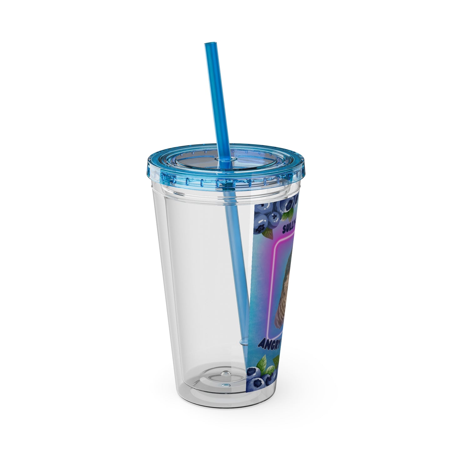 Baconbros Sullytonin the Angry Blueberry Sunsplash Tumbler with Straw, 16oz, Birds of Valhalla, Mug, Printify