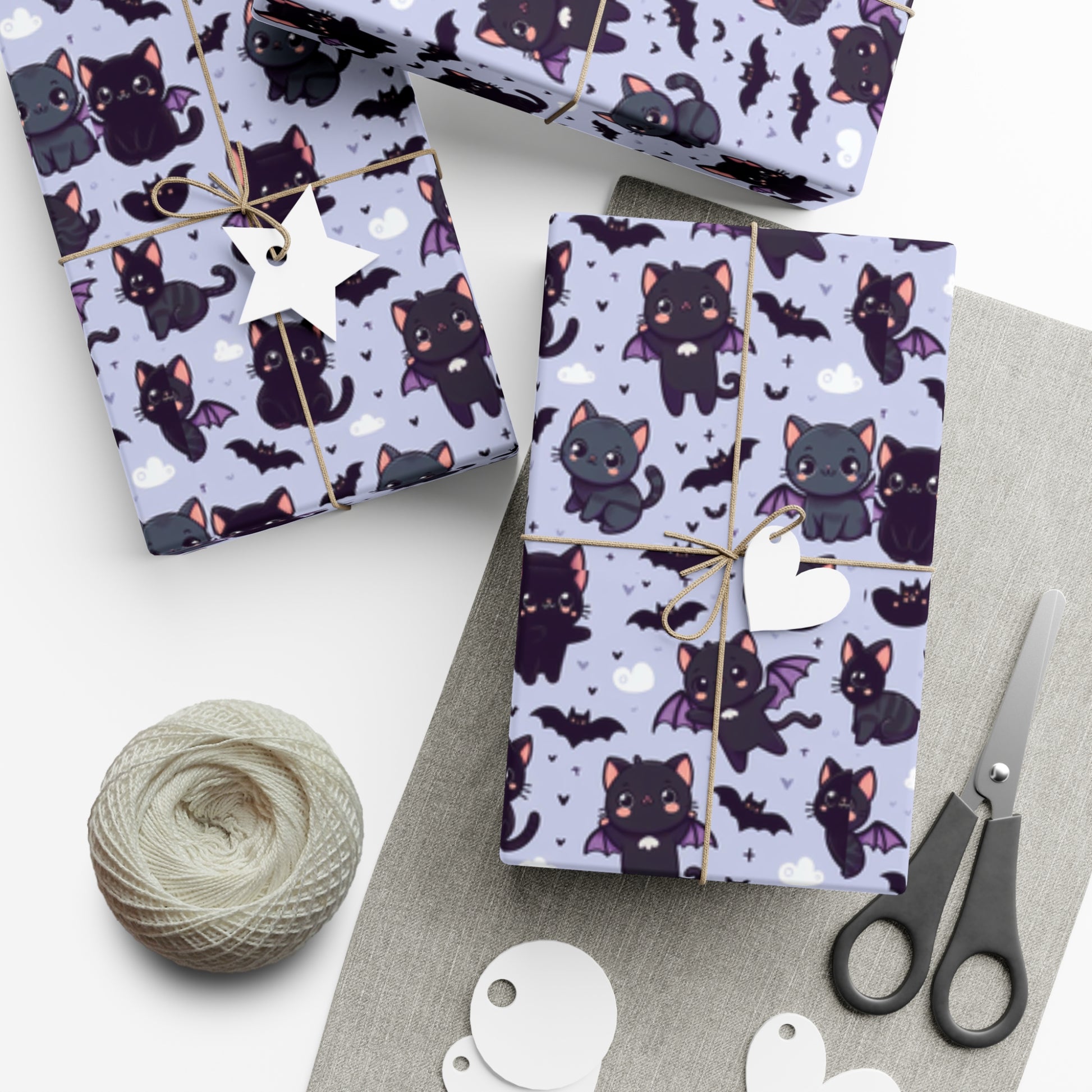 Cute Bat Cat Gift Wrap Papers, Birds of Valhalla, Home Decor, Printify