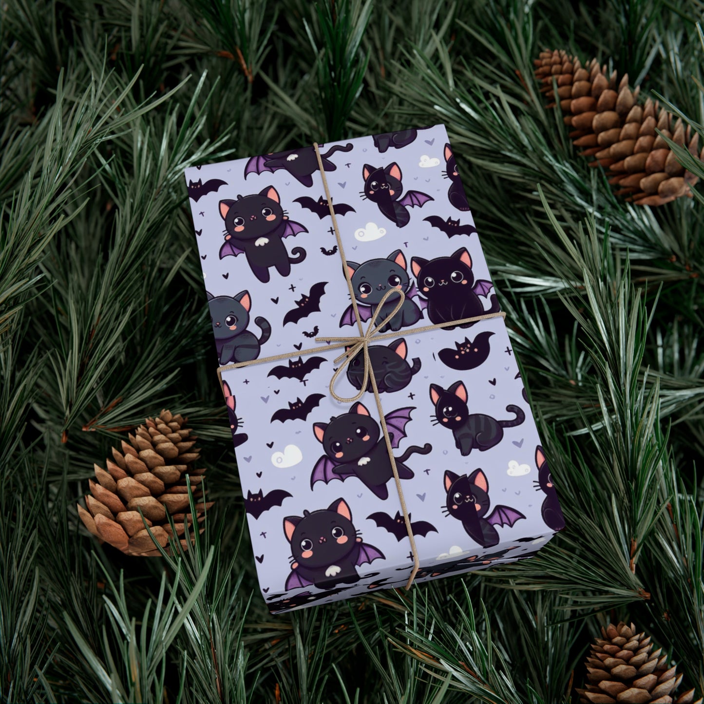 Cute Bat Cat Gift Wrap Papers, Birds of Valhalla, Home Decor, Printify