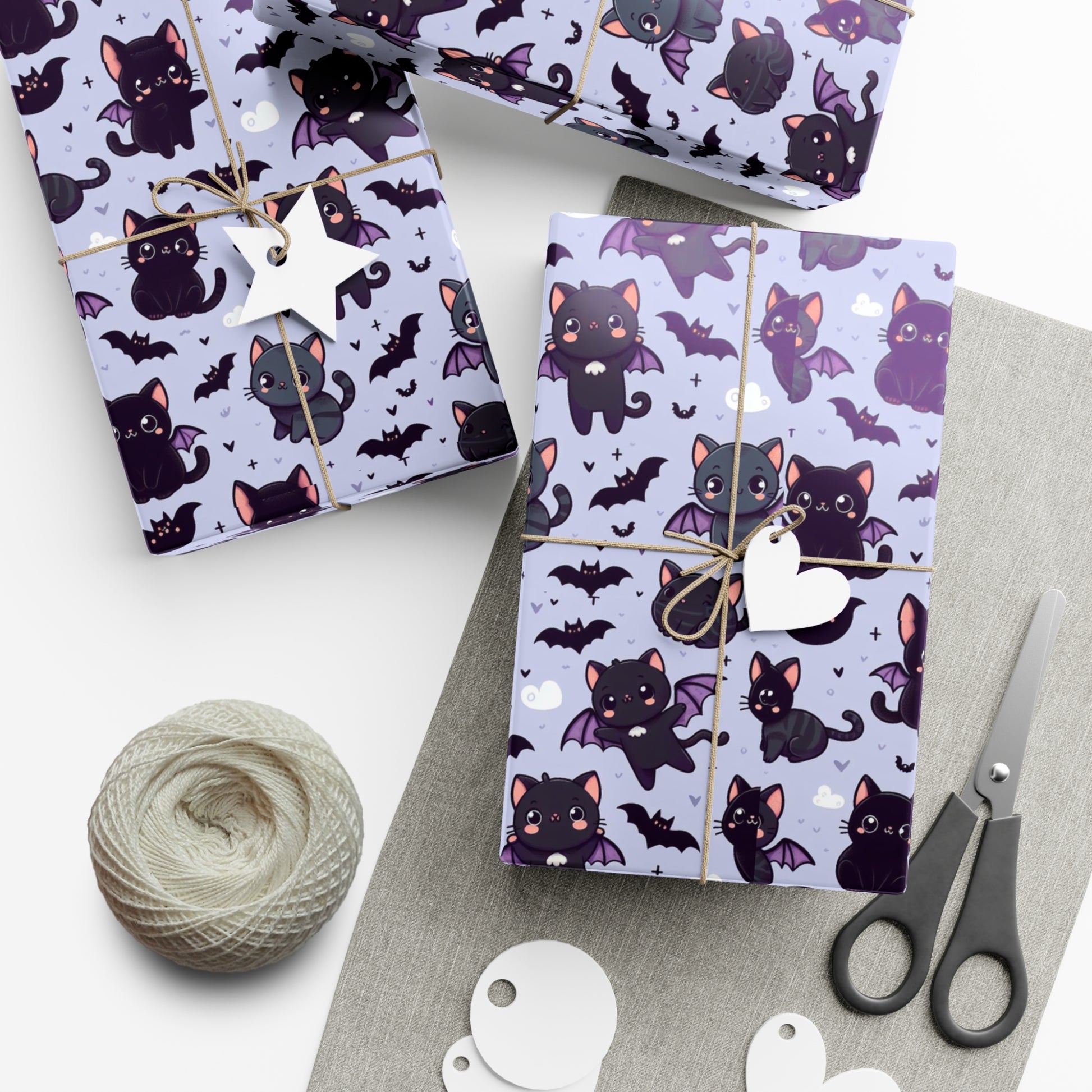 Cute Bat Cat Gift Wrap Papers, Birds of Valhalla, Home Decor, Printify