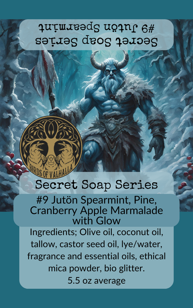 Large Secret Soap: Jutön Spearmint, Pine, Cranberry Apple Marmalade with Glow, Birds of Valhalla, Bar Soap, Birds of Valhalla