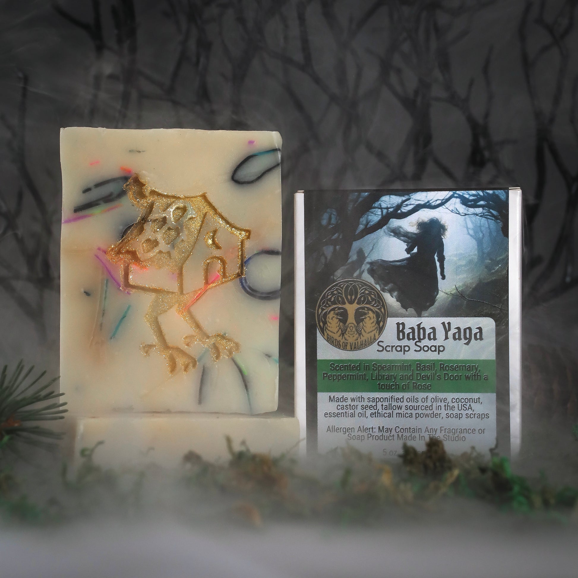 Baba Yaga - Spearmint, Basil, Rosemary, Peppermint, Old Books, Devil's Door (Patchouli, Black Pepper, and Vanilla), and Rose Soap, Birds of Valhalla, Limited, Birds of Valhalla