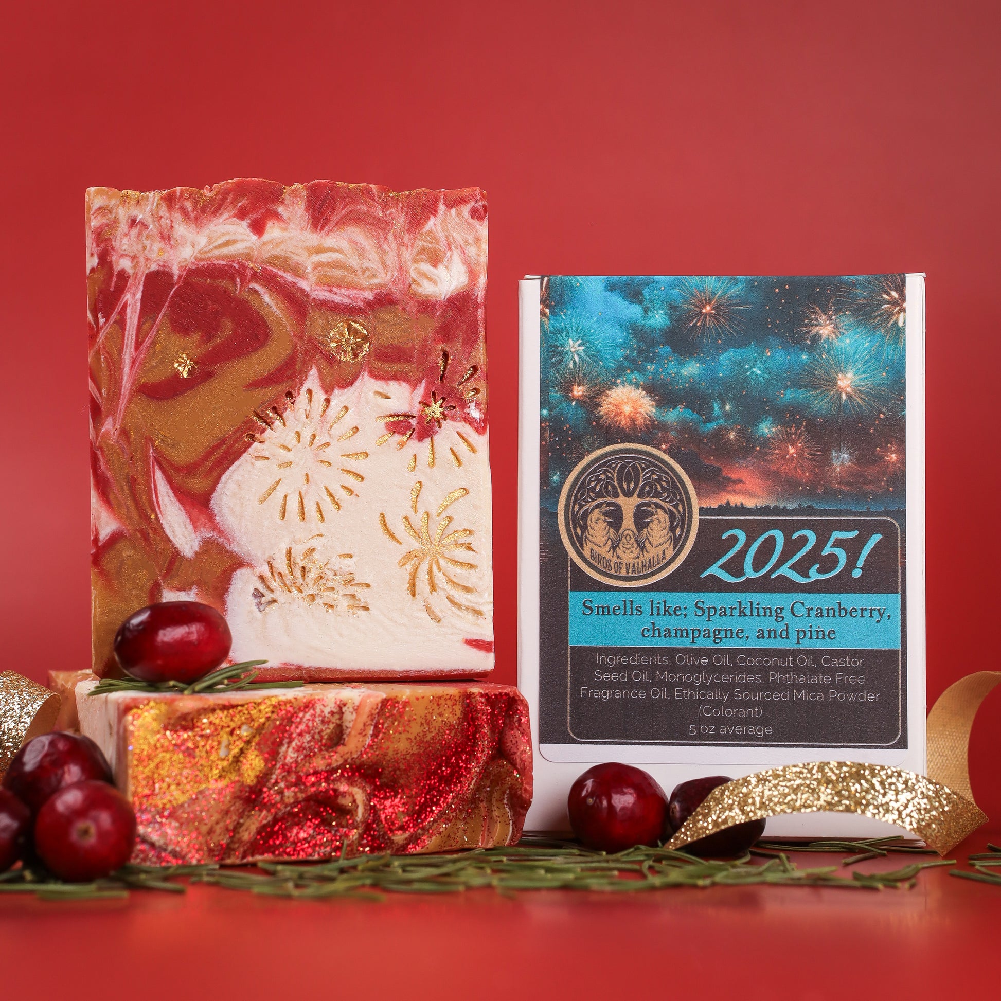 2025 New Years Cranberry Champagne Soap (Pop the Cork!), Birds of Valhalla, Seasonal, Birds of Valhalla